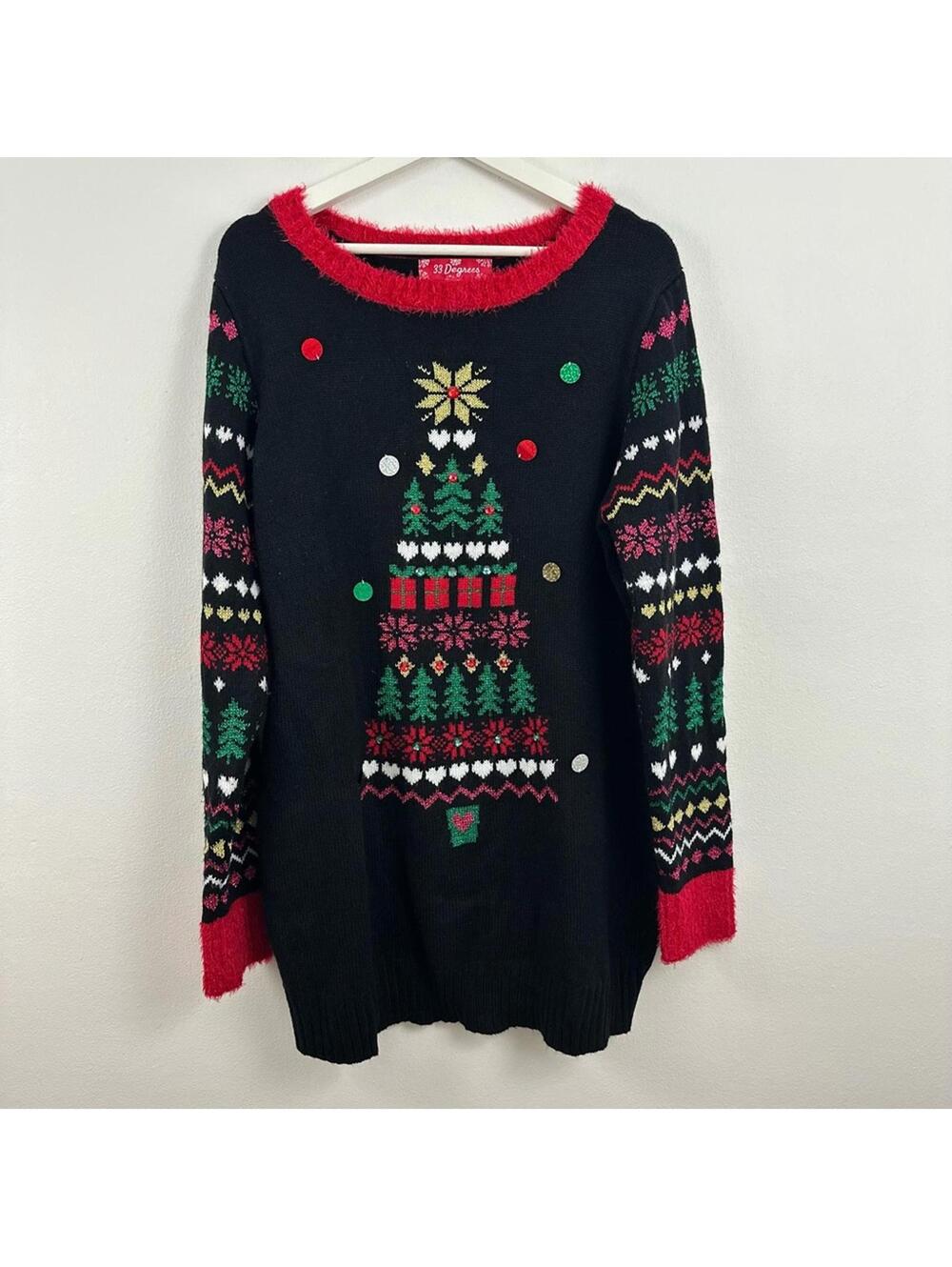 33 Degrees Ugly Christmas Tunic Sweater Christmas Tree Women's XL - Picture 1 of 5